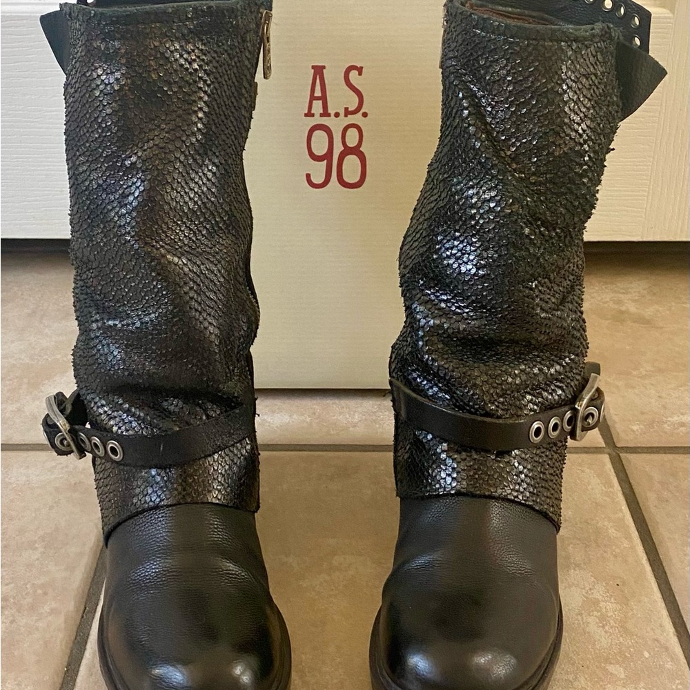 AS98 Black Moto Style Boots Preloved Size 36